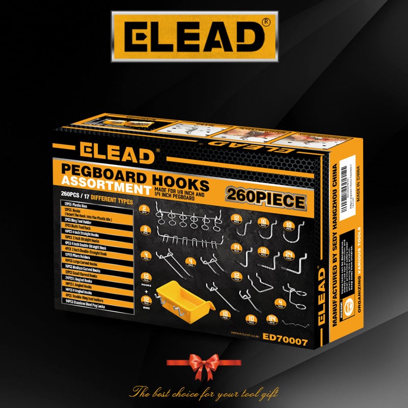 ELEAD 260 Piece Pegboard Hooks 1/8 and 1/4 inch Peg Board Organizer Accessories with Pegboard Bins for Organizing Various Tools in The Garage, Workshop & Craft Room - Image 2