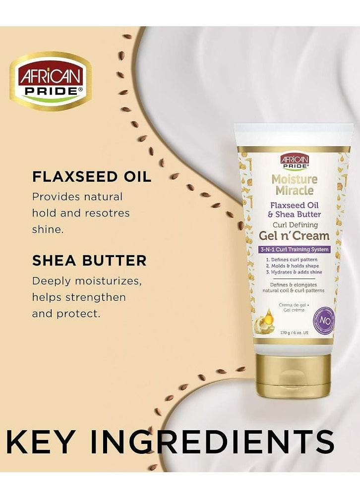 African Pride Moisture Miracle Gel n' Cream - 3-In-1 Curl Training System, Defines Curls, Holds Shape 170 g