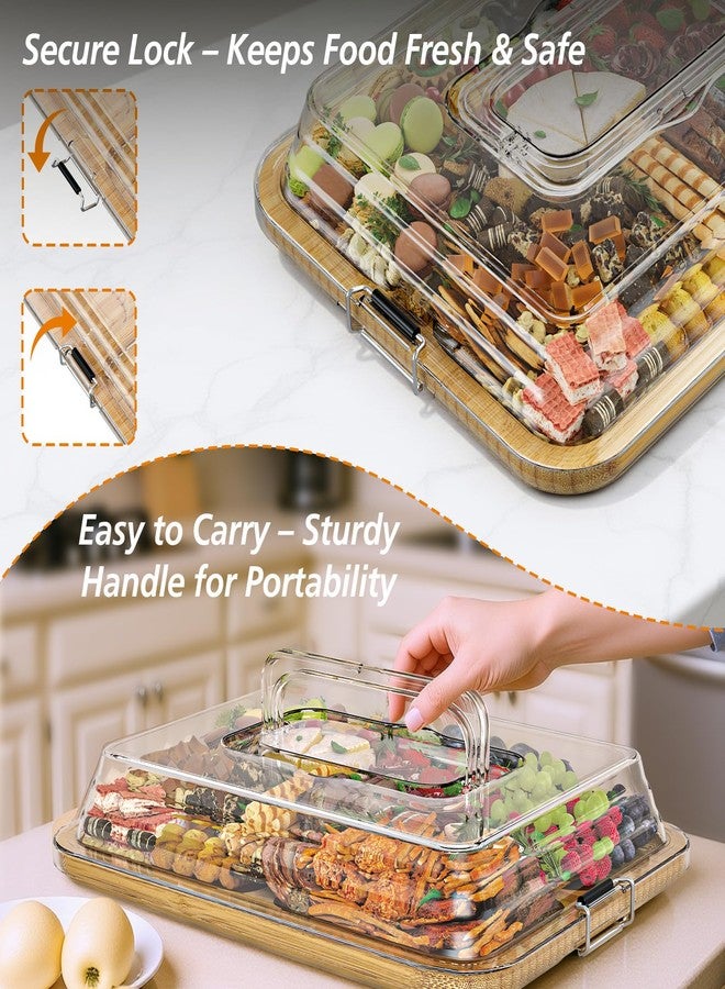 MAYELM Charcuterie Boards with Foldable Lid, Portable Bamboo Cheese Board with 6 Compartments, Clear Locking Lid and Handle, Easy to Store, Suitable for Picnics, Camping, Parties & Housewarming Gifts - Image 2