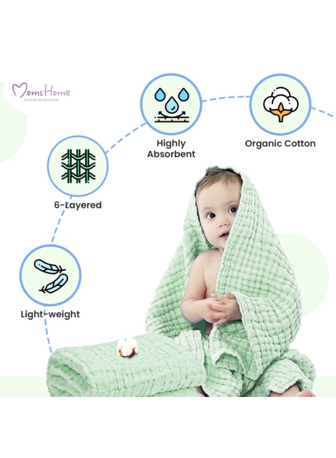 مومز هوم منشفة أطفال قطنية فائقة النعومة من مامز هوم، 6 طبقات، قابلة للامتصاص، 100×100 سم، (0-3 سنوات) - خضراء - Image 5