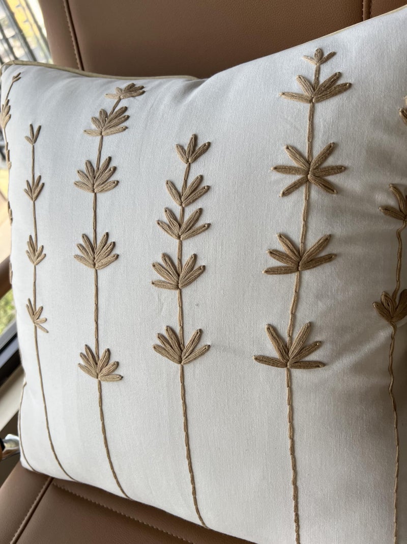 VAGMINE Hand Crafted Embroidered Linen Square Decorative Accent Throw Pillow Cover - for Master Bedroom  New Home  Anniversary  Farmhouse  Couch  Sofa - Daisy-Ivory  20x20 Inches - Image 3