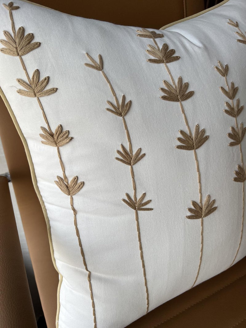 VAGMINE Hand Crafted Embroidered Linen Square Decorative Accent Throw Pillow Cover - for Master Bedroom  New Home  Anniversary  Farmhouse  Couch  Sofa - Daisy-Ivory  20x20 Inches - Image 2