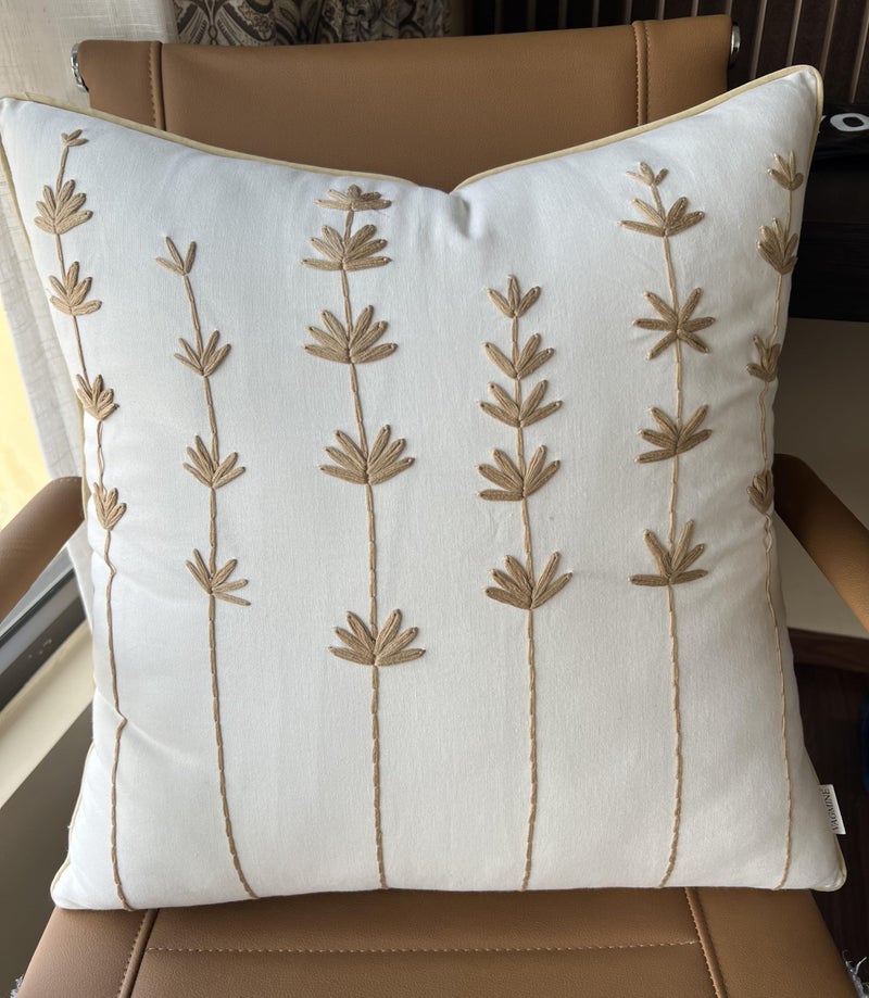VAGMINE Hand Crafted Embroidered Linen Square Decorative Accent Throw Pillow Cover - for Master Bedroom  New Home  Anniversary  Farmhouse  Couch  Sofa - Daisy-Ivory  20x20 Inches - Image 1