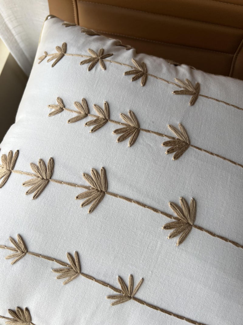VAGMINE Hand Crafted Embroidered Linen Square Decorative Accent Throw Pillow Cover - for Master Bedroom  New Home  Anniversary  Farmhouse  Couch  Sofa - Daisy-Ivory  20x20 Inches - Image 4