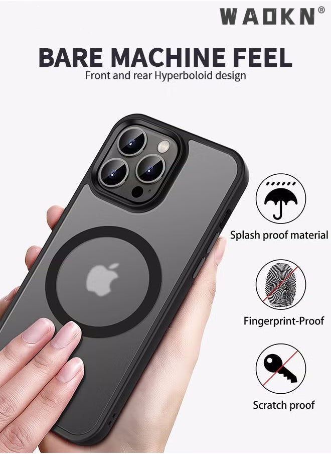 WAOKN - Magnetic Designed for iPhone 15 Pro Max Black Case, Protection & Compatible with , Translucent Matte Back with Soft Edge Phone Case iPhone 15 Pro Max Case Transparent - Image 1