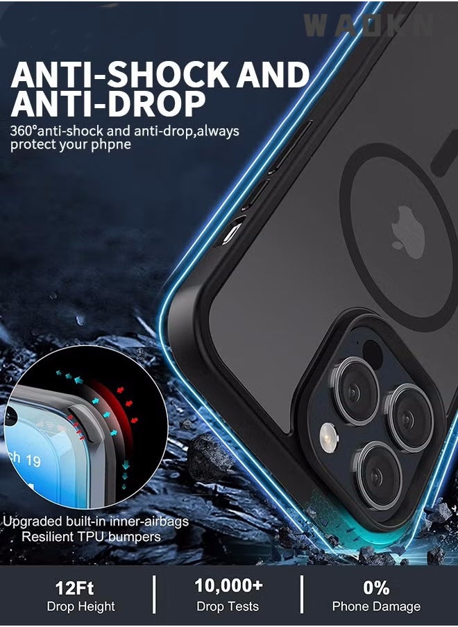 WAOKN - Magnetic Designed for iPhone 15 Pro Max Black Case, Protection & Compatible with , Translucent Matte Back with Soft Edge Phone Case iPhone 15 Pro Max Case Transparent - Image 1
