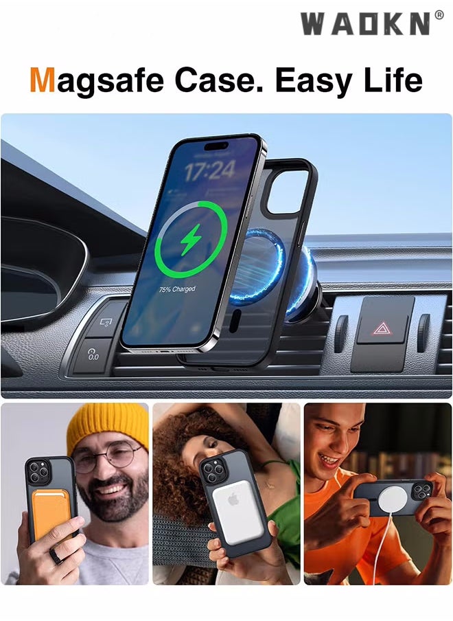 WAOKN - Magnetic Designed for iPhone 15 Pro Max Black Case, Protection & Compatible with , Translucent Matte Back with Soft Edge Phone Case iPhone 15 Pro Max Case Transparent - Image 1
