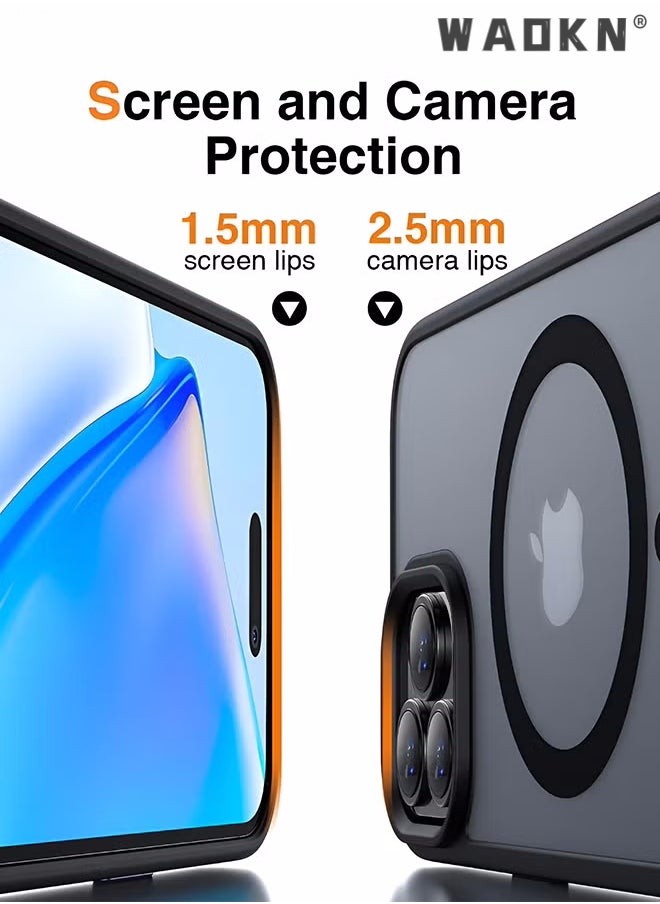 WAOKN - Magnetic Designed for iPhone 15 Pro Max Black Case, Protection & Compatible with , Translucent Matte Back with Soft Edge Phone Case iPhone 15 Pro Max Case Transparent - Image 1