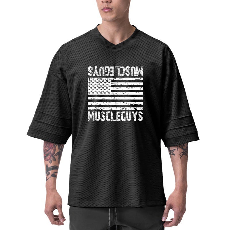 fashion brand short sleeve loose half sleeve men''s quick-drying mesh sports training T-shirt plus size fitness clothes - Image 2