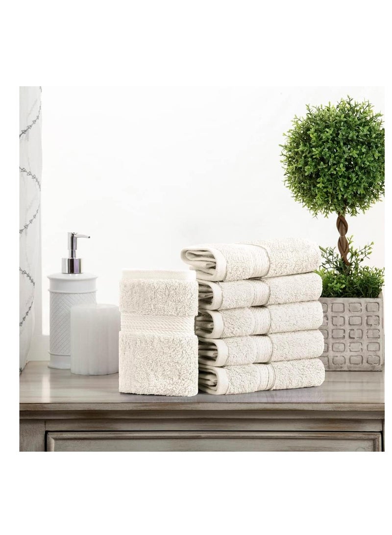 Superior Egyptian Cotton Pile Face Towel/Washcloth Set of 6, Ultra Soft Luxury Towels, Thick Plush Essentials, Absorbent Heavyweight, Guest Bath, Hotel, Spa, Home Bathroom, Shower Basics, Cream - Image 2