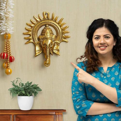 Craftolive Golden Metal Surya Ganesha Wall Hanging | Ganesh Ji Idol | Decorative Showpiece For Home & Pooja Room | Religious Gift | Housewarming | Feng Shui Décor, 21 Cm - Image 4
