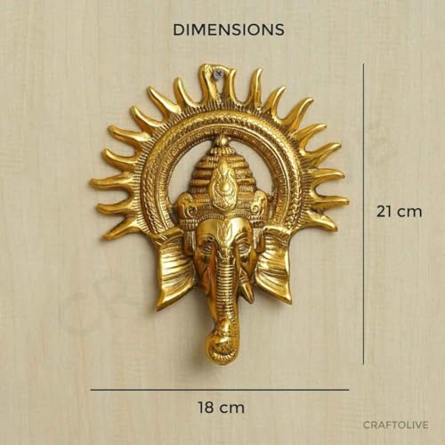 Craftolive Golden Metal Surya Ganesha Wall Hanging | Ganesh Ji Idol | Decorative Showpiece For Home & Pooja Room | Religious Gift | Housewarming | Feng Shui Décor, 21 Cm - Image 3