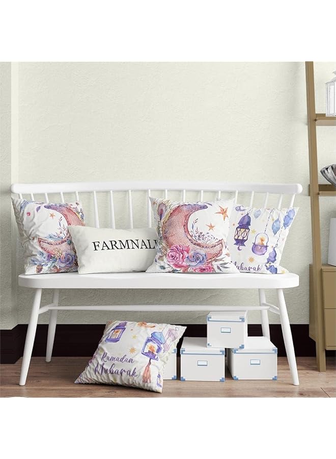 إيروريكس أغطية وسائد رمضان مبارك مقاس 18 × 18 بوصة، أغطية وسائد مطبوعة على شكل قمر، أغطية وسائد مزدوجة الجوانب، أغطية وسائد عيد مبارك، زينة رمضان لتزيين الحفلات المنزلية، 4 قطع - Image 4