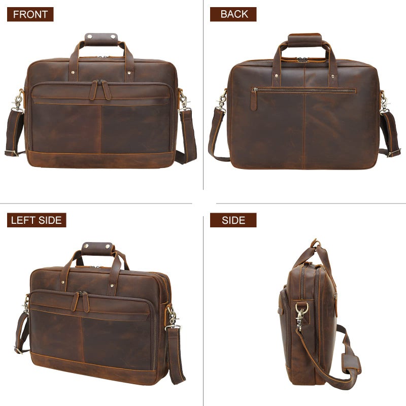 TIDING TIDING Mens Leather Laptop Bag 17 Inch Business Briefcase Tote Shoulder Bag with Trolley Strap Lare Capacity Handbag, Brown-002, Briefcase  - Image 2