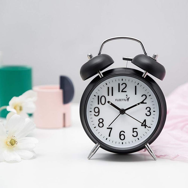 FLOITTUY {Loud Alarm for Deep Sleepers) 4'' Twin Bell Alarm Clock with Backlight for Bedroom and Home Decoration(Black) - Image 2