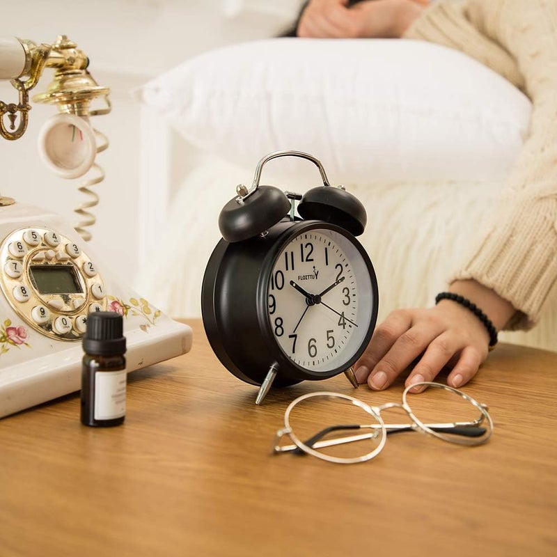 FLOITTUY {Loud Alarm for Deep Sleepers) 4'' Twin Bell Alarm Clock with Backlight for Bedroom and Home Decoration(Black) - Image 4