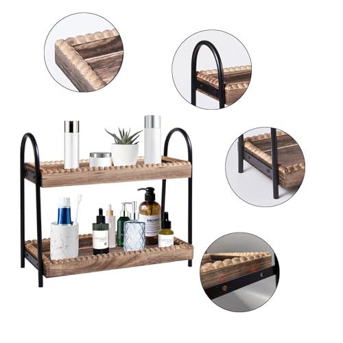 BDBDYEAY Bathroom Countertop Organizer, 2 Tier Vanity Organizer and Storage for Cosmetic Skincare Perfume, Wood Bead Storage Shelf for Bathroom Kitchen Coffee Station - Image 3