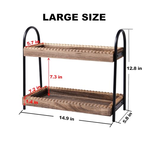 BDBDYEAY Bathroom Countertop Organizer, 2 Tier Vanity Organizer and Storage for Cosmetic Skincare Perfume, Wood Bead Storage Shelf for Bathroom Kitchen Coffee Station - Image 4