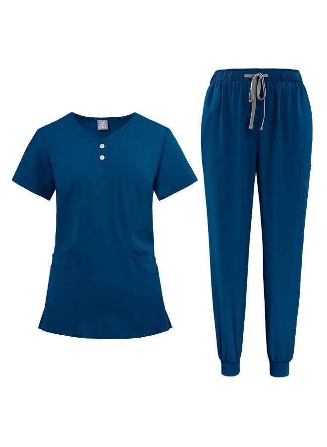 NIBEMINENT Women'S Nurse Uniform Quick-Drying Fabric Solid Color V-Neck Button Pocket Short-Sleeved Trousers Suit Nursing Work Clothes - Image 1