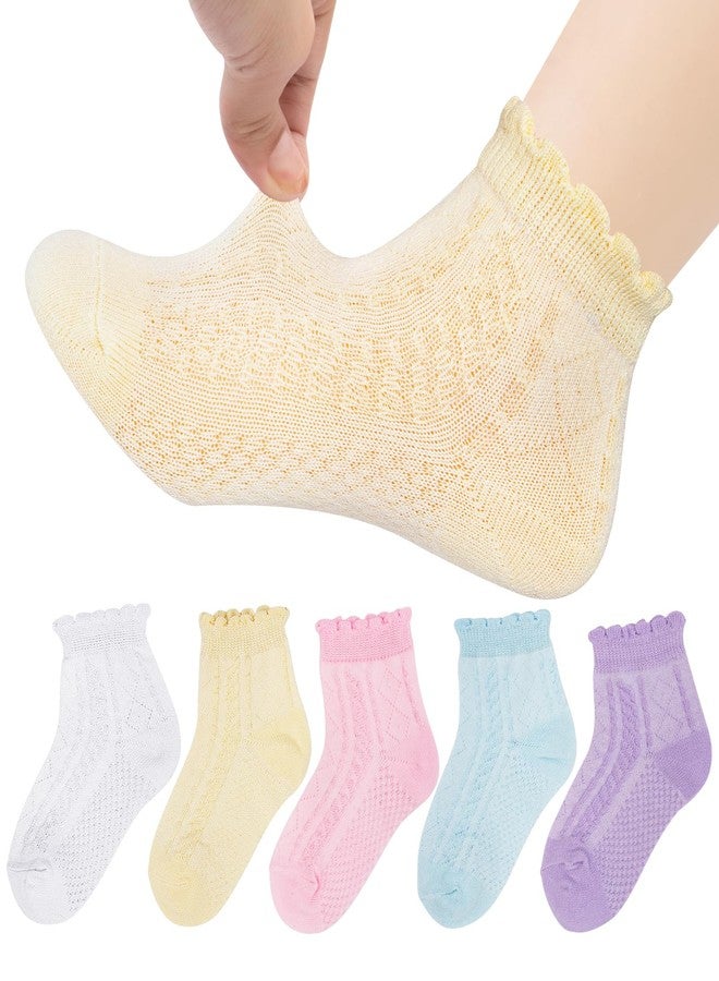 Looching 5 Pairs Baby Girls Boys Mesh Thin Cotton Socks Toddler Ruffle No Show Soft Low Cut Ankle Socks for Little Kids - Image 1