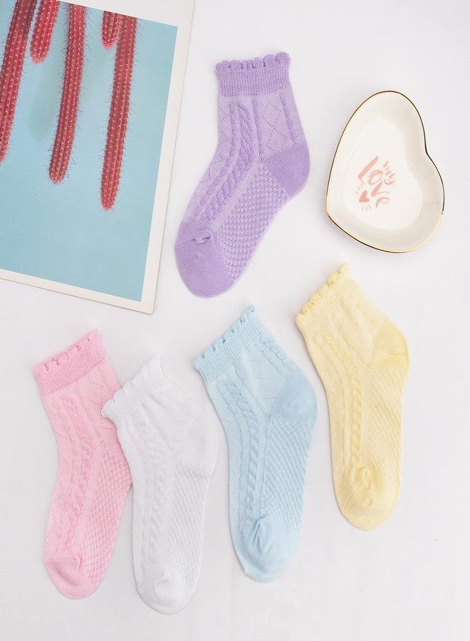 Looching 5 Pairs Baby Girls Boys Mesh Thin Cotton Socks Toddler Ruffle No Show Soft Low Cut Ankle Socks for Little Kids - Image 5