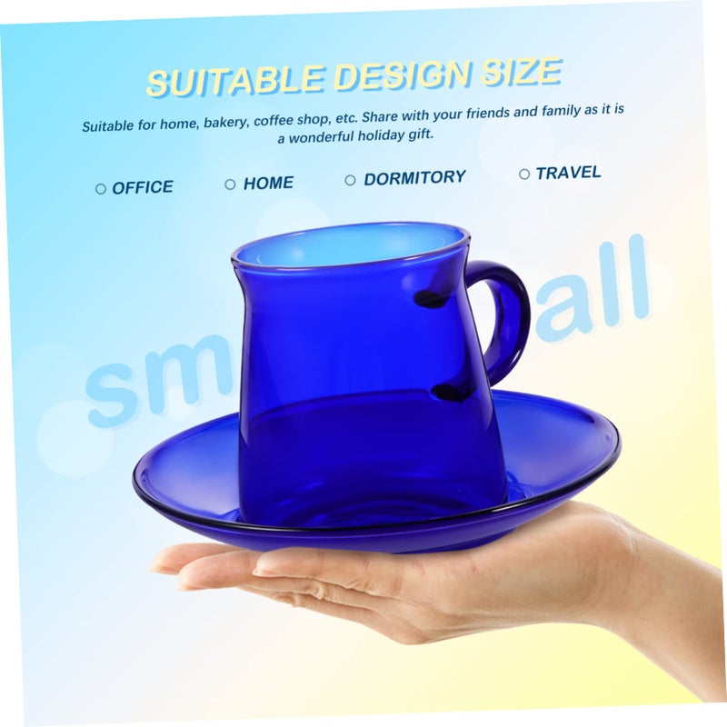 Retro Blue Heat Resistant Glass Coffee Tea Cup and Saucer Set for Hot Cold Beverages - Image 5