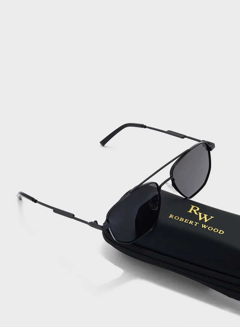 Robert Wood Polarized Gradient Lens Metal Frame Square Aviator Sunglasses