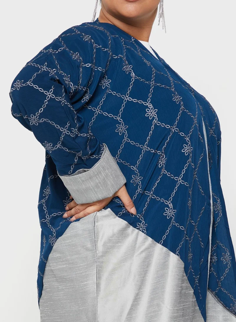 Hayas Closet Curve Asymmetric Embroidered Abaya