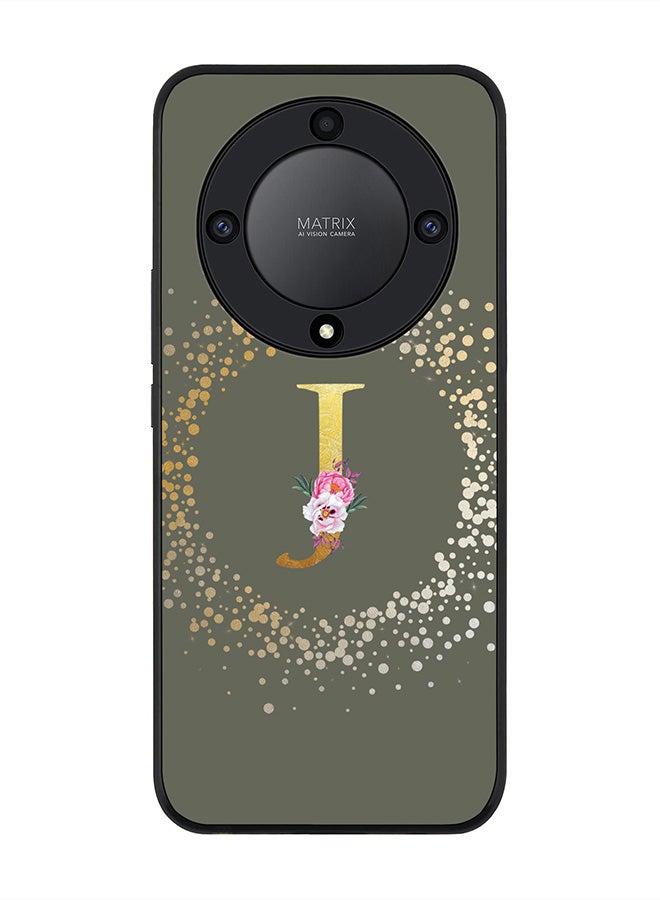 Stylizedd Rugged Black edge case for Honor X9a 5G Slim fit Soft Case Flexible Rubber Edges Anti Drop TPU Cover -  Custom Monogram Initial Letter Floral Pattern Alphabet - J  (Olive Green ) - Image 1