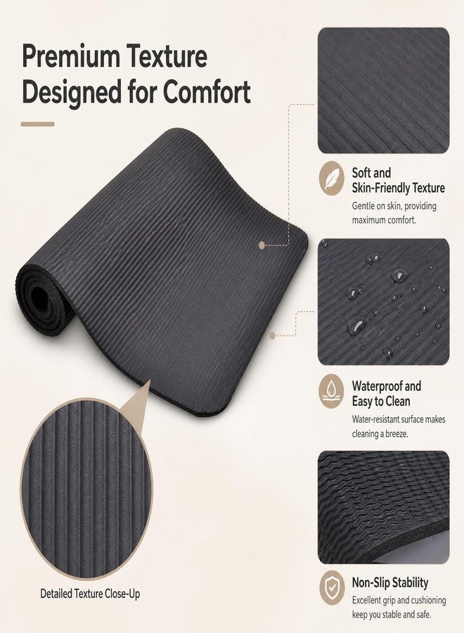 Fitvids Signature Fitness 1/2-Inch Extra Thick High Density Anti-Tear Exercise Yoga Mat with Knee Pad and Carrying Strap, Black - Image 3
