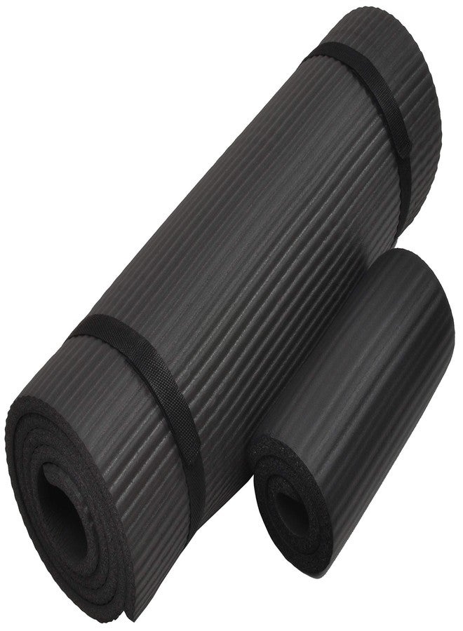 Fitvids Signature Fitness 1/2-Inch Extra Thick High Density Anti-Tear Exercise Yoga Mat with Knee Pad and Carrying Strap, Black - Image 1