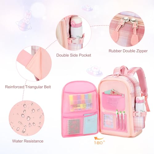 FIXITOK Girls Backpack Set, 3PCS Kids Backpack for Girls, Kawaii Bunny School Backpacks for Girl Kindergarten Elementary Preschool Middle School Bags with Lunch Box Pencil Case Pink-Plaid - Image 5