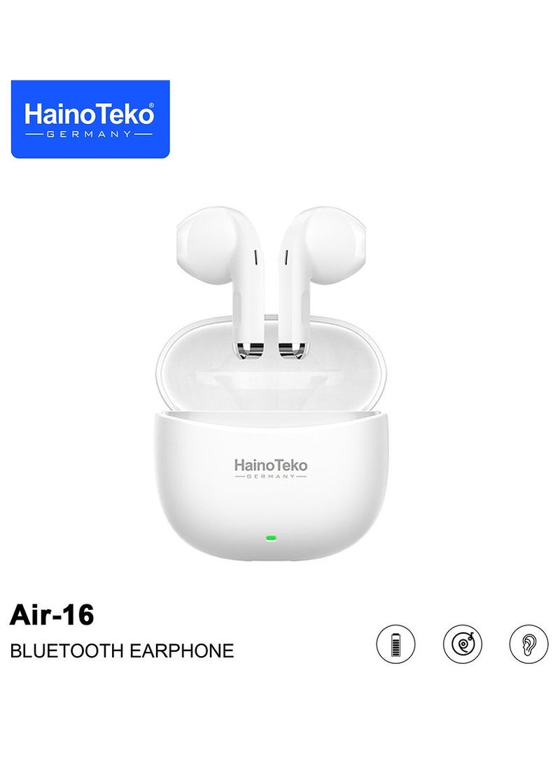 Haino Teko Air-16 True Wireless Earphones With Super Clear Mic and High Bass Sound Quaity Compatible With iPhone and iPads White - Image 1