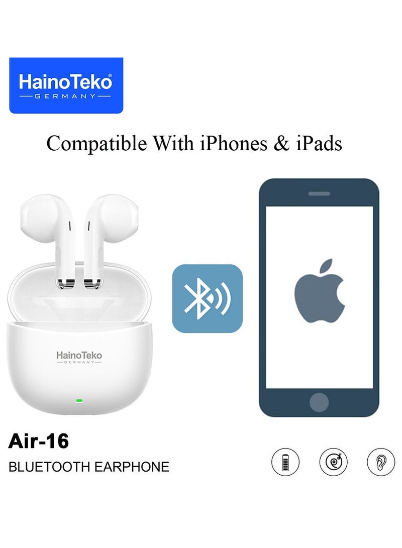 Haino Teko Air-16 True Wireless Earphones With Super Clear Mic and High Bass Sound Quaity Compatible With iPhone and iPads White - Image 2