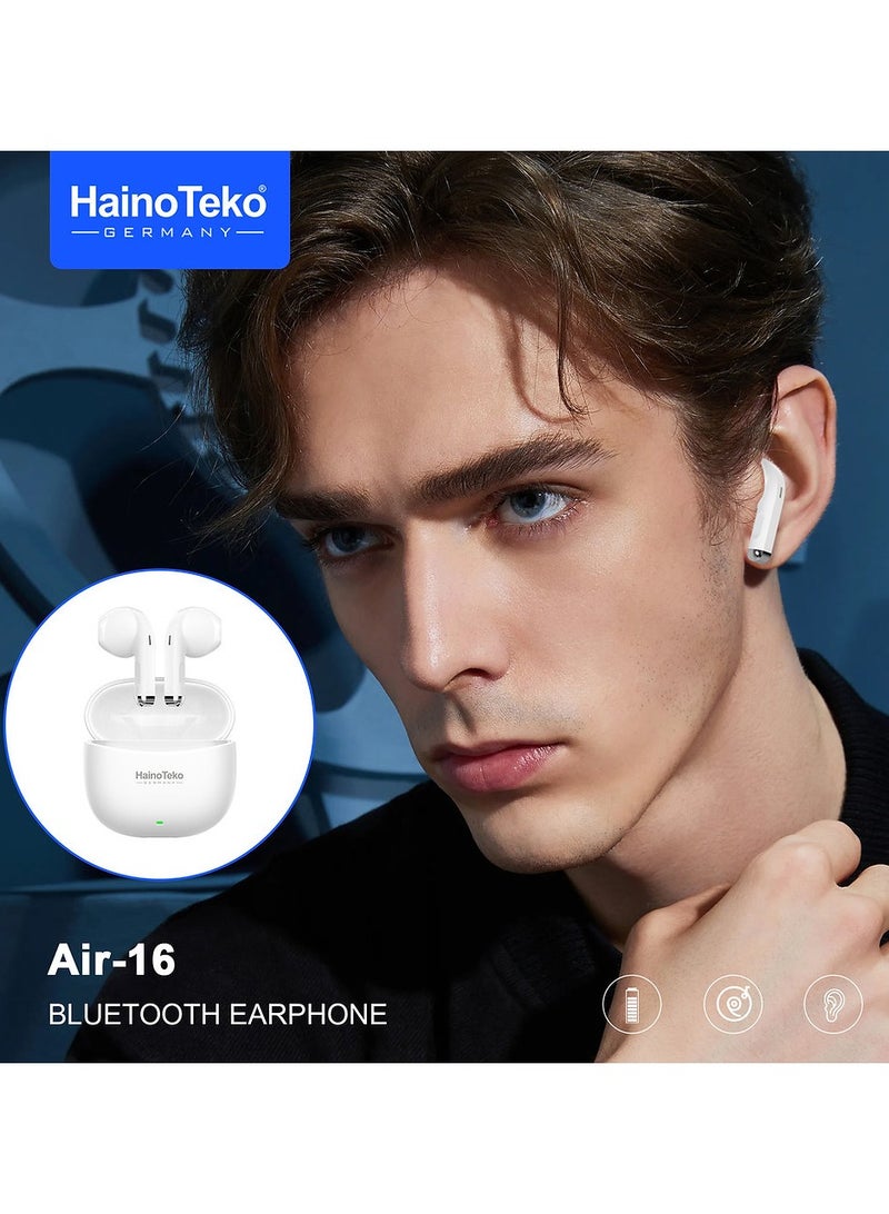 Haino Teko Air-16 True Wireless Earphones With Super Clear Mic and High Bass Sound Quaity Compatible With iPhone and iPads White - Image 3