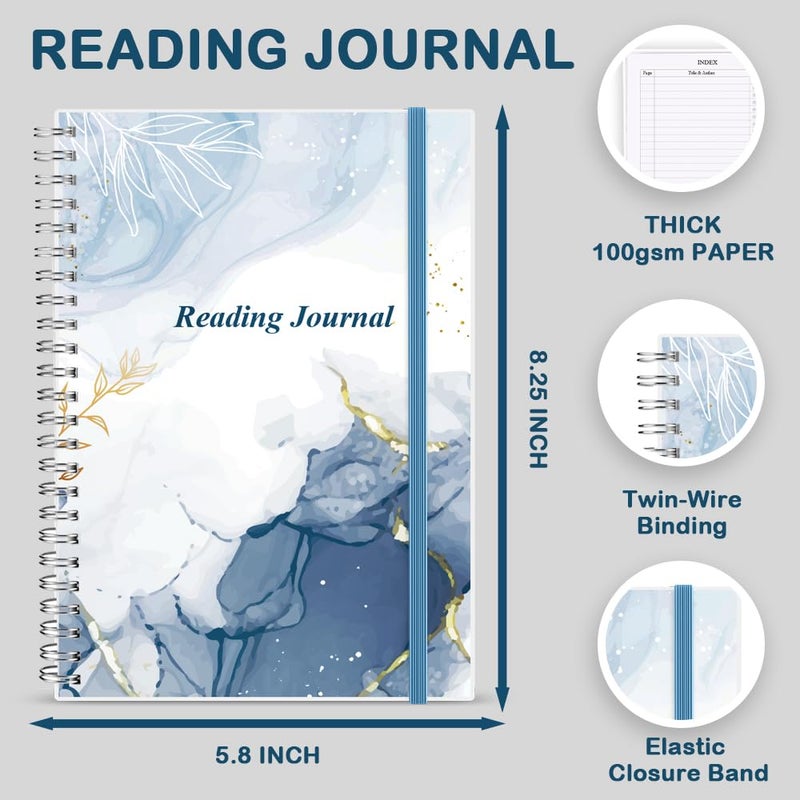 Getvow Reading Journal - Review and Track Your Reading Progress with 72 Book Reviews - Book Journal Reading Log Journal with Back Pocket, 5.8" x 8.3", Blue Watercolor - Image 2