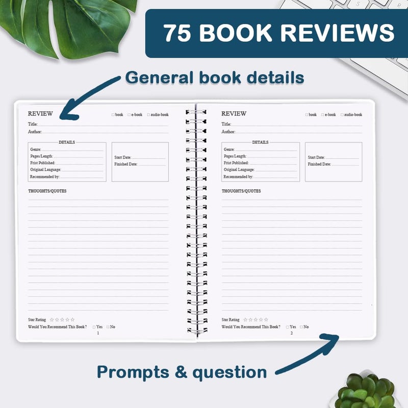 Getvow Reading Journal - Review and Track Your Reading Progress with 72 Book Reviews - Book Journal Reading Log Journal with Back Pocket, 5.8" x 8.3", Blue Watercolor - Image 3