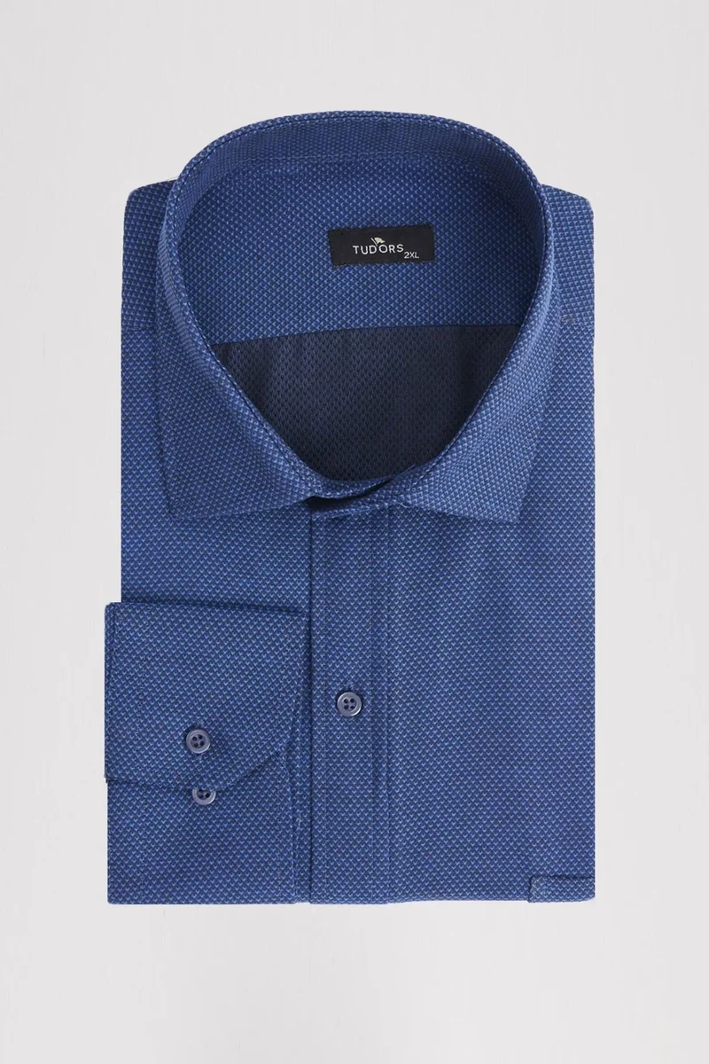 Tudors Large Size Easy Iron Tie Holder Dobby Cotton Men's Shirt