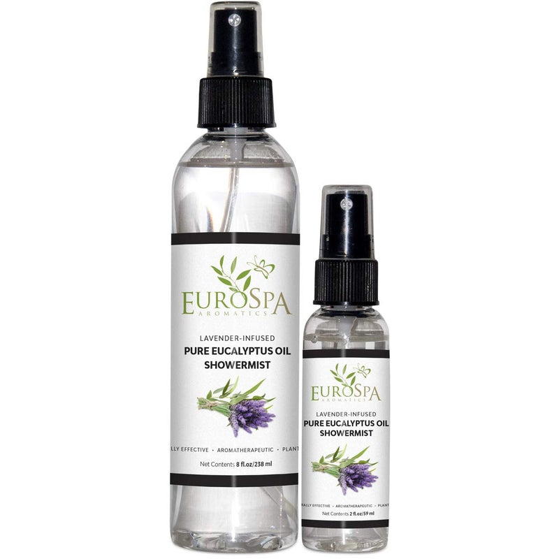 EuroSpa Aromatics EuroSpa Aromatics Pure Eucalyptus Oil ShowerMist and Steam Room Spray, All-Natural Premium Aromatherapy Essential Oils - Lavender Infused, Duo Pack, 8oz and 2oz 