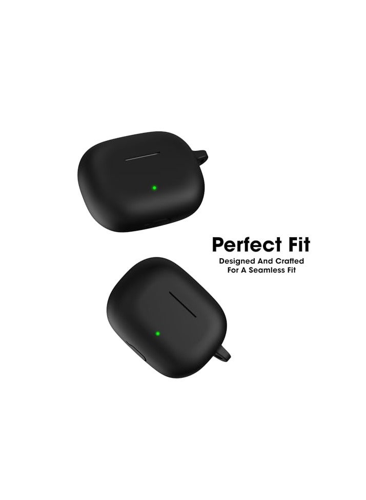 Earphone Case Cover Compatible for Realme Buds T300, Soft Silicone Skin Case Cover Shock-Absorbing Protective Case with Keychain [Front LED Visible](Black) - Image 2