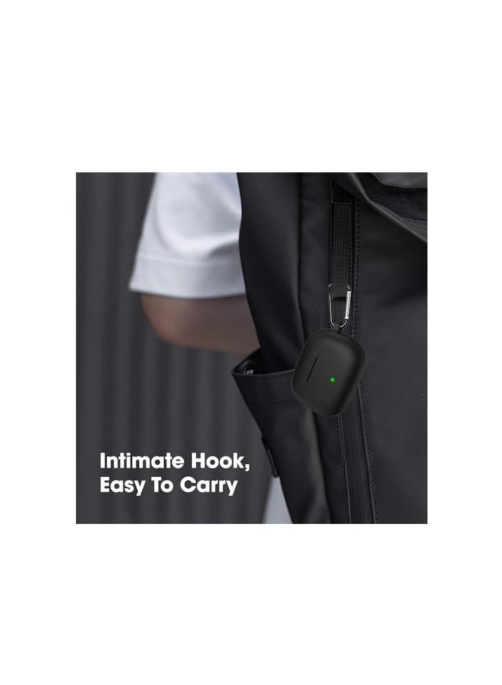 Earphone Case Cover Compatible for Realme Buds T300, Soft Silicone Skin Case Cover Shock-Absorbing Protective Case with Keychain [Front LED Visible](Black) - Image 3