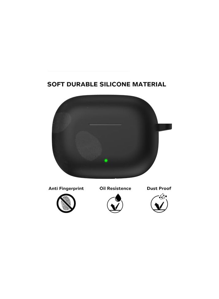 Earphone Case Cover Compatible for Realme Buds T300, Soft Silicone Skin Case Cover Shock-Absorbing Protective Case with Keychain [Front LED Visible](Black) - Image 4