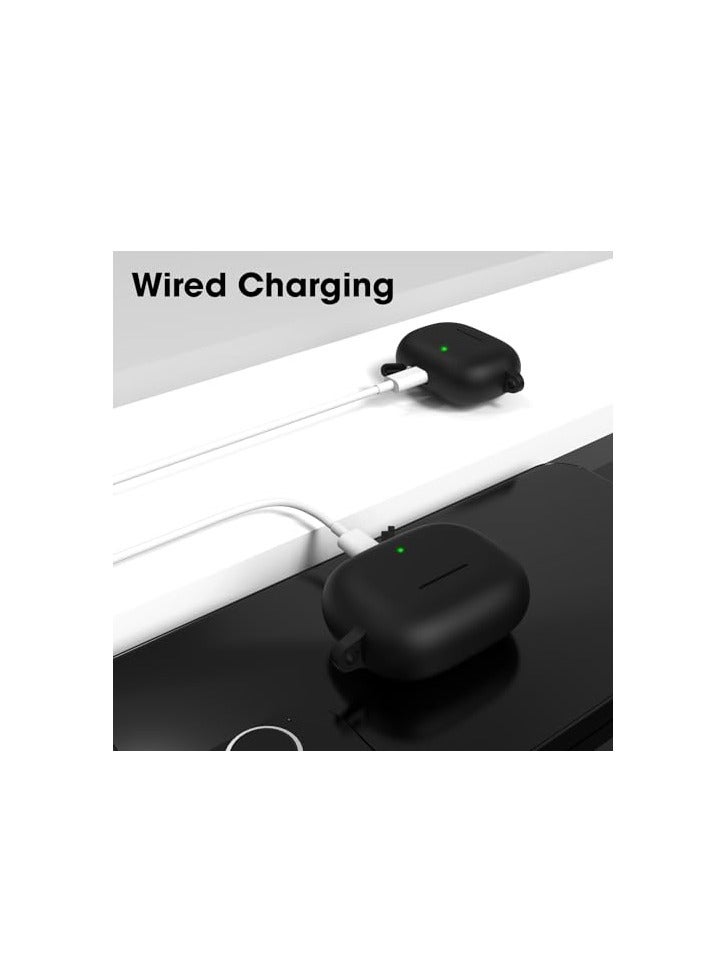 Earphone Case Cover Compatible for Realme Buds T300, Soft Silicone Skin Case Cover Shock-Absorbing Protective Case with Keychain [Front LED Visible](Black) - Image 5