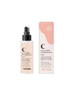 PRETTYSKIN PS.PRETTYSKIN Collagen foundation for women, Long-Lasting Perfect Cover UV protection SPF15, Korean makeup with Titanium Dioxide 100ml/3.38fl.oz. (#23) 