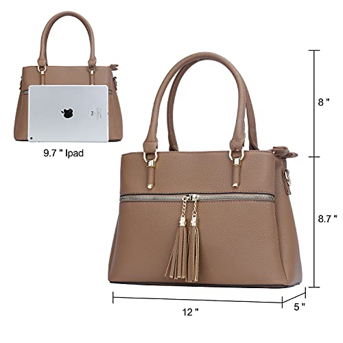 KKXIU 3 Zippered Compartments Purses and Handbags for Women Vegan Leather Ladies Multi Pocket Satchel Bags (D-camel) - Image 5