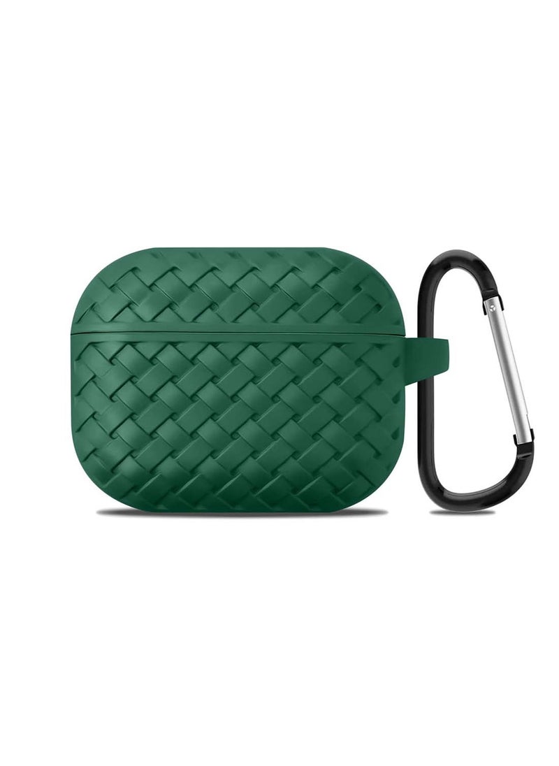 Wtech - AirPods Case Protective Liquid Silicone Woven Pattern Skin Cover Case Compatible with Apple AirPods 4 - Dark Green - Image 1