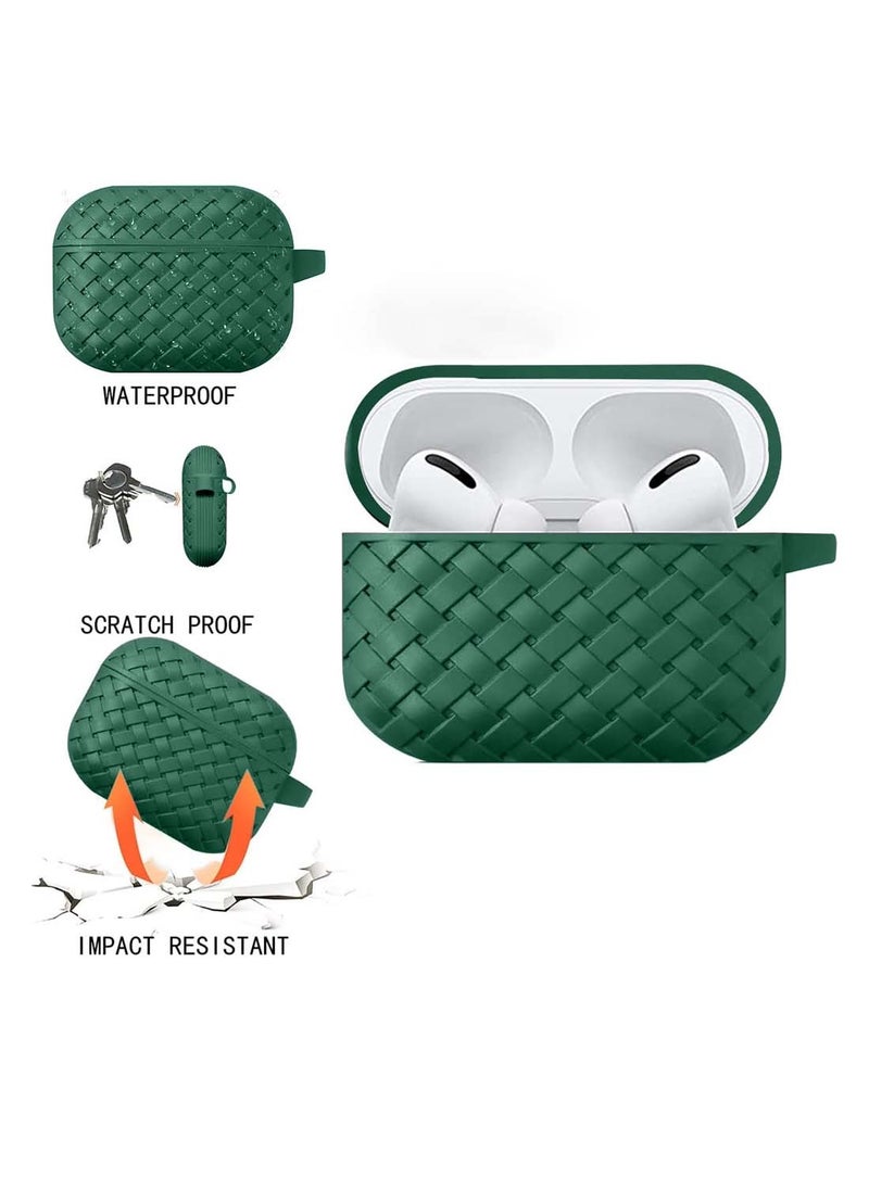 Wtech - AirPods Case Protective Liquid Silicone Woven Pattern Skin Cover Case Compatible with Apple AirPods 4 - Dark Green - Image 1