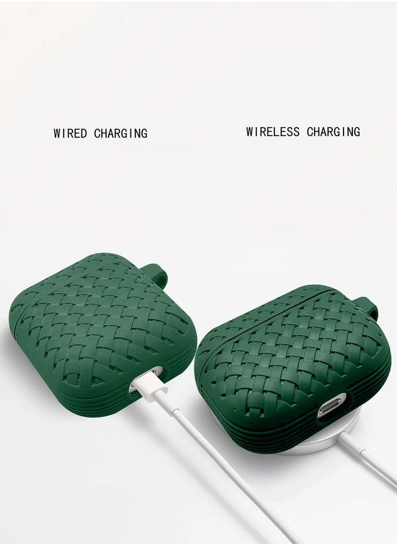 Wtech - AirPods Case Protective Liquid Silicone Woven Pattern Skin Cover Case Compatible with Apple AirPods 4 - Dark Green - Image 1