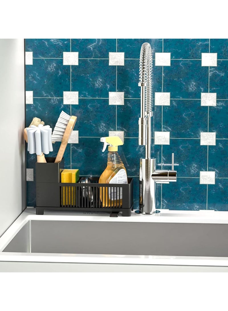 Mmmon Sink Caddy,Kitchen Sink Organizer,BlackSponge Holder with High Scrub BrushHolder,Plastic Kitchen CountertopOrganizer,Multipurpose Sponge DrainRack,Dish Soap,Dish sponge Holder,SoapDispenser,1Pc - Image 4