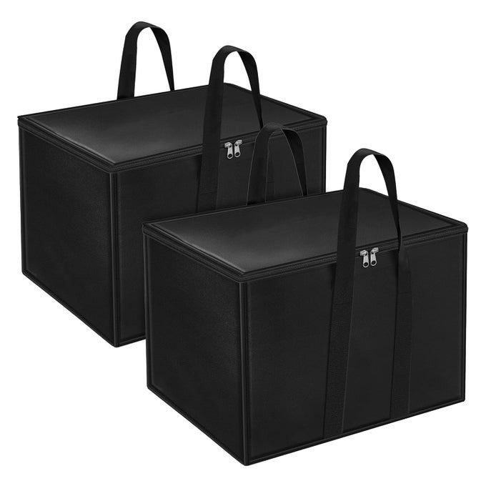 2 PACK NYLON MOISTURE PROOF MULTIPURPOSE 70 L LARGE TOYS STORAGE BAGBOOKS MAGAZINEBLANKETSCLOTHES STORAGE ORGANIZER WITH ZIP AND HANDLE RECTANGULARBLACK 558X34X368CM